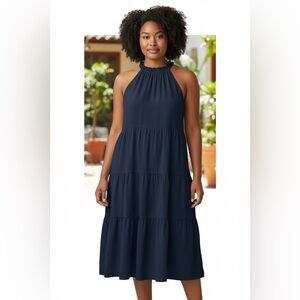 Torrid Black High Ruffled Collar Sleeveless MIDI Tiered Dress, Plus Size 4X.